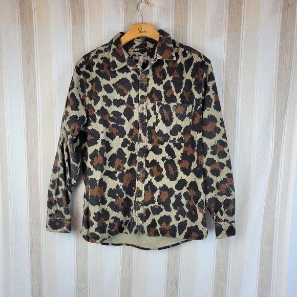 Urban Outfitters Ribbed Camo Button Down Shirt 100% Cotton Green‎ Size Medium - Picture 1 of 9